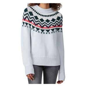 Tory Burch White Fair Isle Yoke Sweater with Green and Red Accents